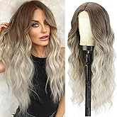 Tumhorn Brown Ombre Light Blonde Wigs for Women Long Wavy Middle Part Lace Hairline Wigs Hair Replacement Wig 26 inch Cosplay Costume Halloween Wig