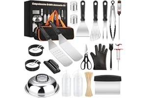 YEKALE Griddle Accessories Kit, 121 Pcs Griddle Grill Tools Set for Blackstone and Camp Chef, Professional Grill BBQ Spatula Set with Basting Cover, Spatula, Scraper, Bottle, Tongs, Egg Ring