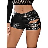 OYOANGLE Women's Buckled Cut Out Leather Mini Shorts Y2k Low Rise Booty Hot Shorts