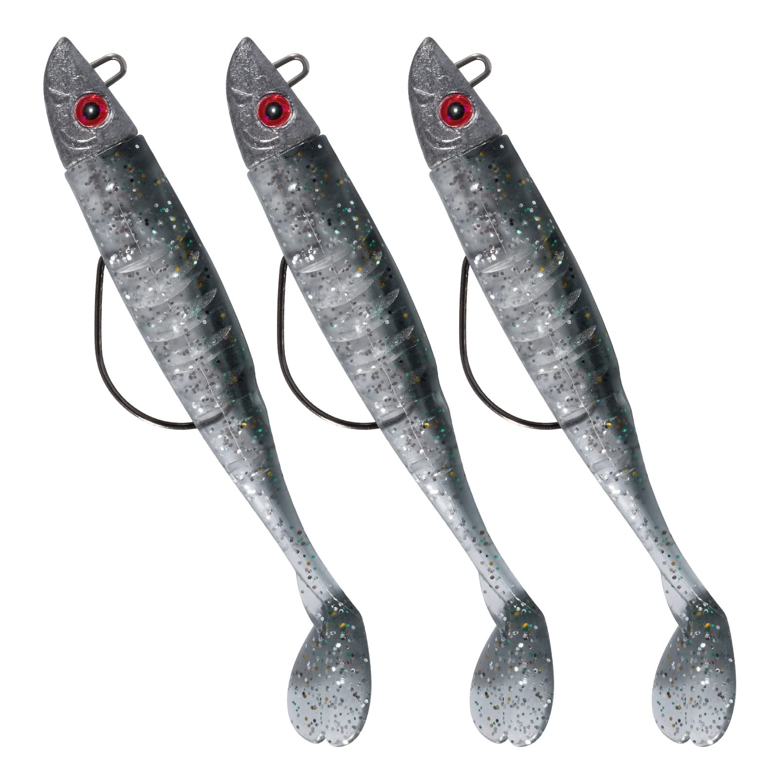 Dr.Fish 3pcs Soft Fishing Lures Jig Head with Paddle Tail Soft Plastic Lures 13CM 26g Accessories for Bass Pike Trout Perch,Color: Black