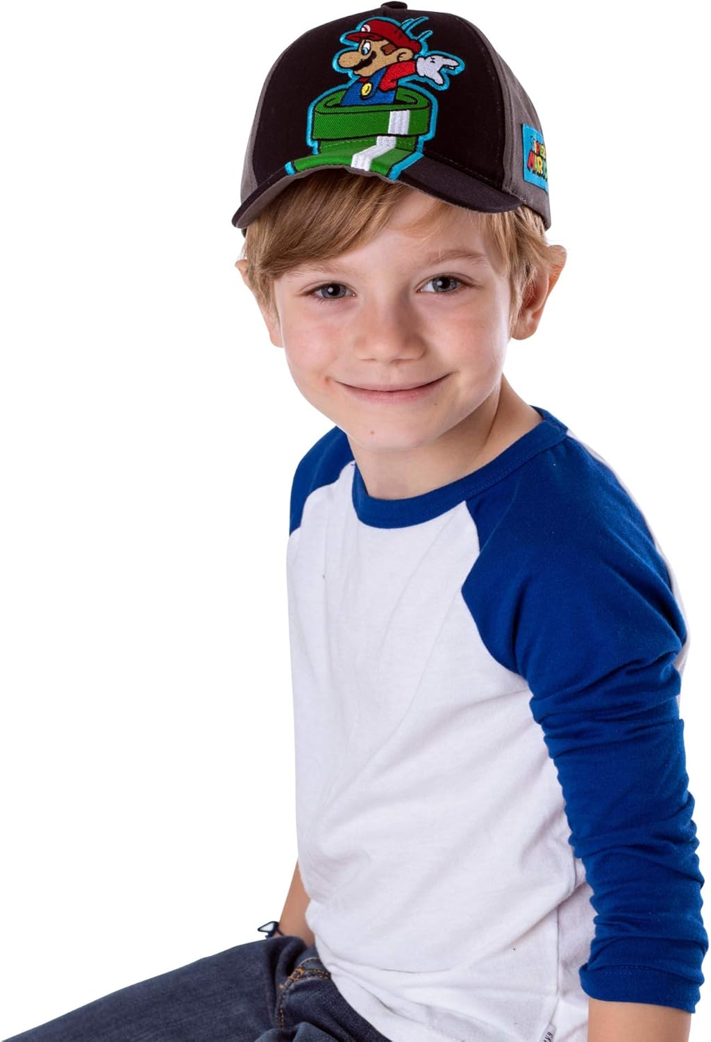Nintendo Little Boys' Super Mario Character Baseball Cap, Black/Grey, Ages 4-7: Clothing