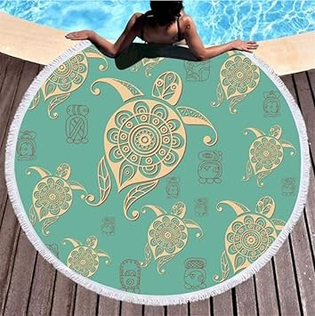 Vanzelu Tropische Türkis Meeresschildkröte 150x150cm Große Runde Strandtuch Microfaser Decken Mit Quaste Sommer Handtuch Pick