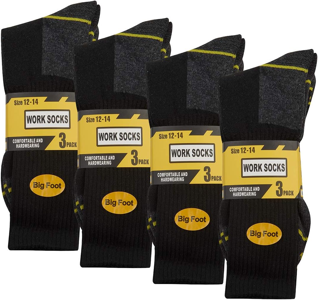 Men's Size 12-14 Thick Socks Multipack Heavy Duty Reinforced Heel For Steel Toe Boots Mens Work Socks