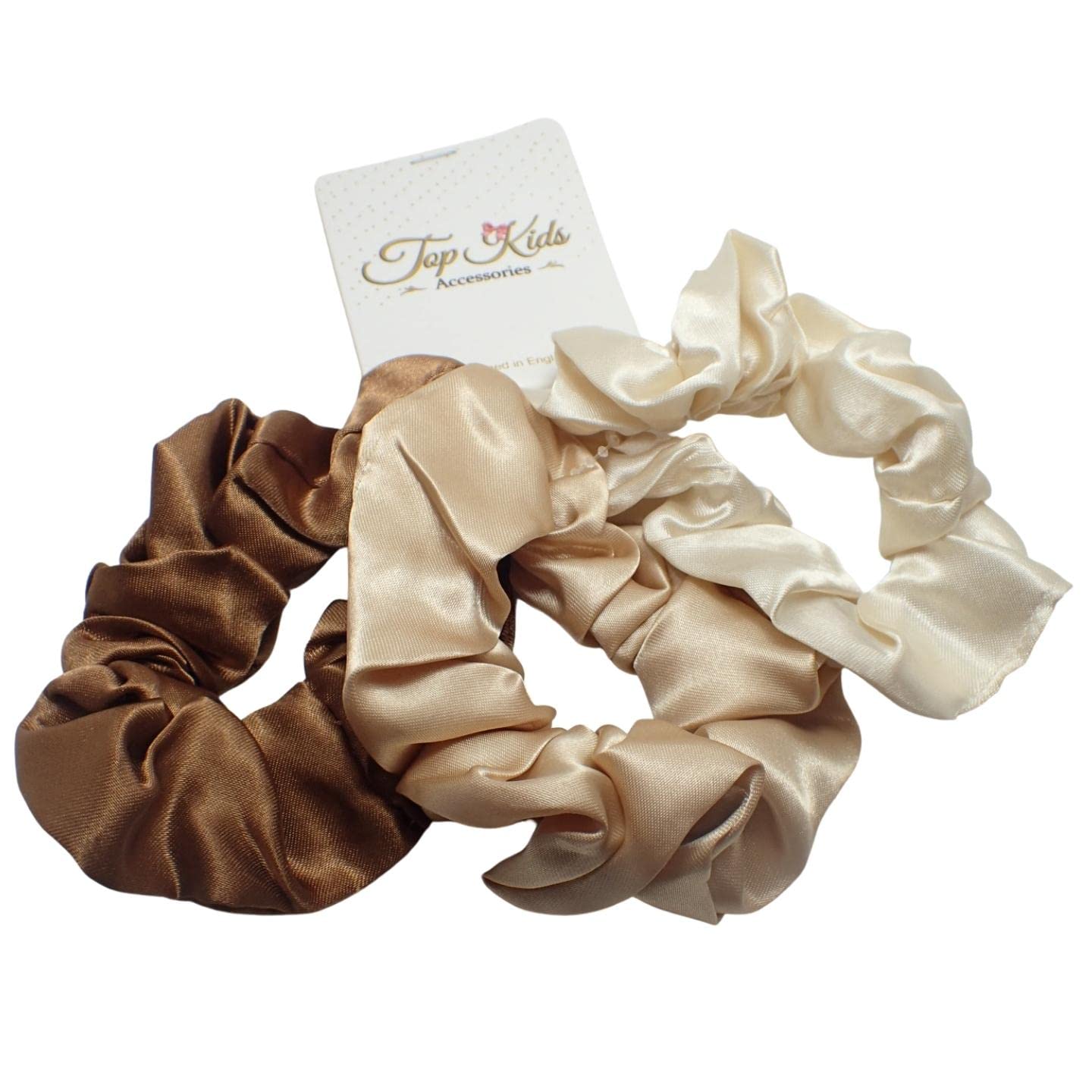 Topkids Accessories 3pc Satin Hair Scrunchies for Women & Girls, Hair Accessories for Women, Hair Bobbles, Hair Ties, Hair Elastics, Ponytail Holders, Hair Styling Accessories (Brown Tones)