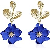 Aishgjia Boho Flower Earrings for Women Cute Dangle Drop Gold Leaf Floral Studs Hook Statement Jewelry Sweet Earrings