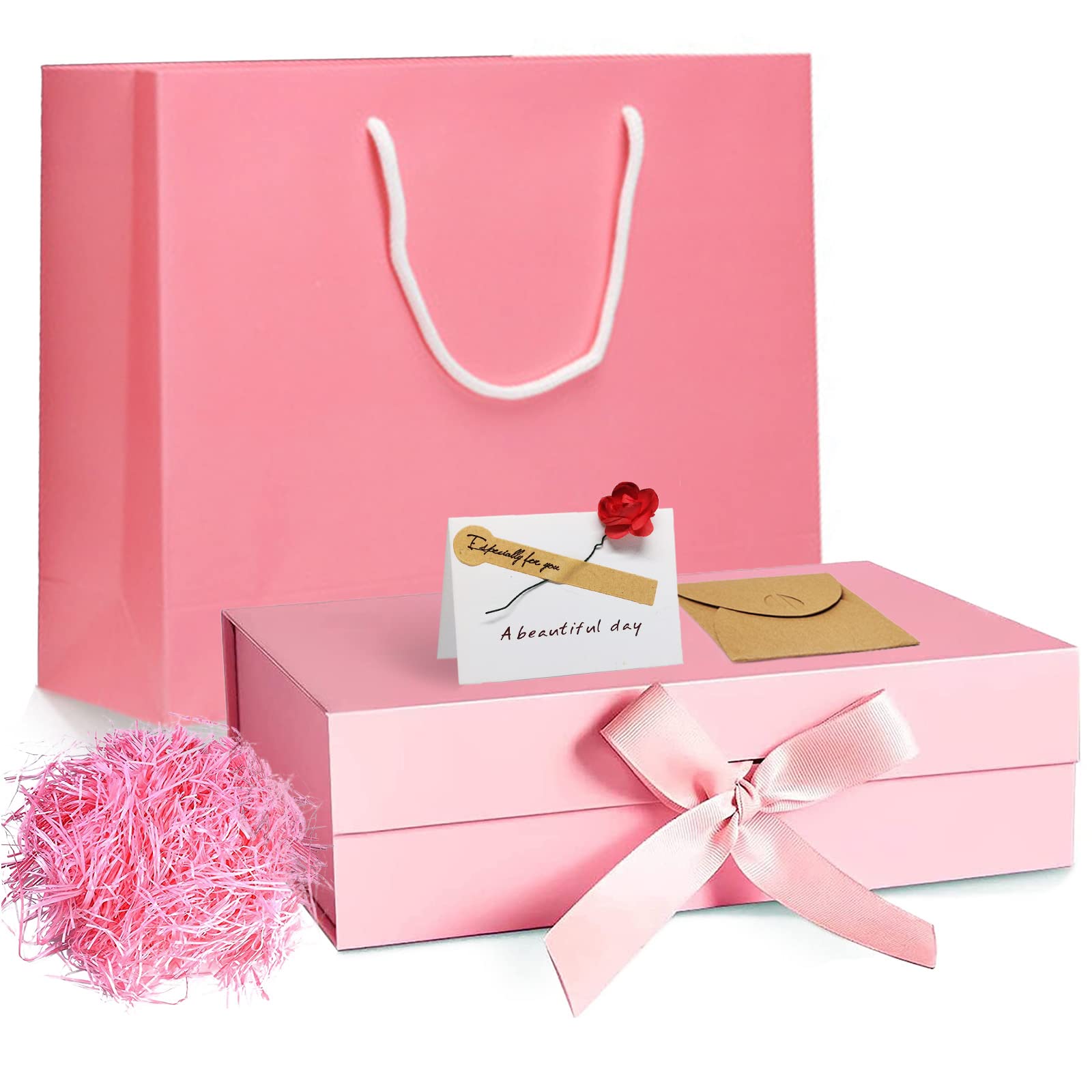 Bymivofun Gift Box with Ribbon, Greeting card, Paper bag, Gift Filler Paper Shreds, for Present, Birthdays, Anniversary, Couples, Family, Valentine, Christmas