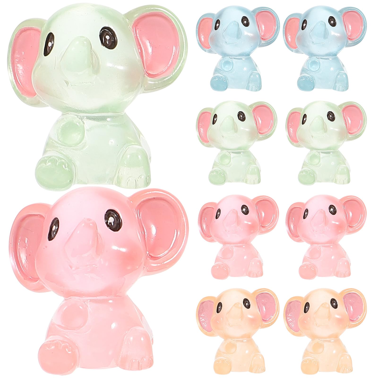 Ciieeo Mini Elephant Crafts Glow in the Dark Resin Figurines Set of 10 Cartoon Animal Desk Ornaments for Home Garden Micro Landscape Decoration