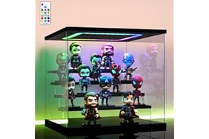 AZEYN Clear Acrylic Display Case with Light , 5 Tier Multiple Color Lights Display Box Stand Assembly Dustproof Protection Showcase for Collectibles Action Figures (Black 12.6×12.2×11.8in)