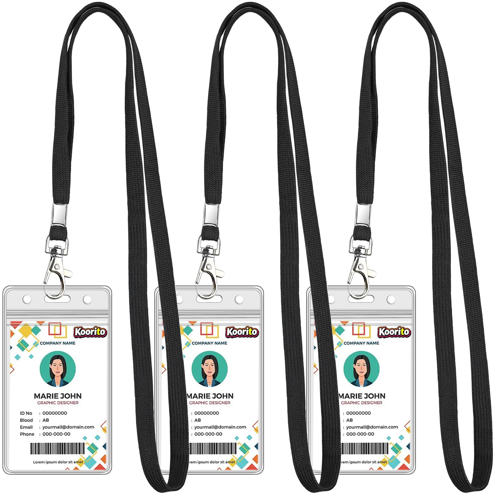 Koorito 3 Pack Clear ID Badge Holder with Lanyard
