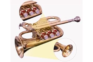 QUEENBRASS Queen Brass B-Flat Pocket Trumpet for Students and Beginners Gold Finish with 7C Mouthpiece Carrying Case Compact Brass Instrument for Practice and Travel