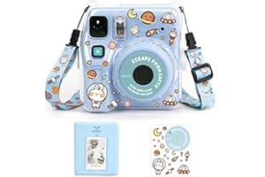 Clear Protective Case Compatible with Fujifilm Instax Mini SE, Hard Carrying Case with Photo Storage Pocket and Adjustable Sh