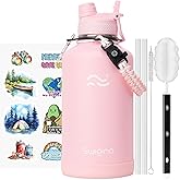 Swigina [2-IN-1 LID] 64 oz Insulated Water Bottle with Silicone Boot (48hrs Cold/24hrs Hot) - DIY Stickers, Leakproof, BPA Free, Half Gallon