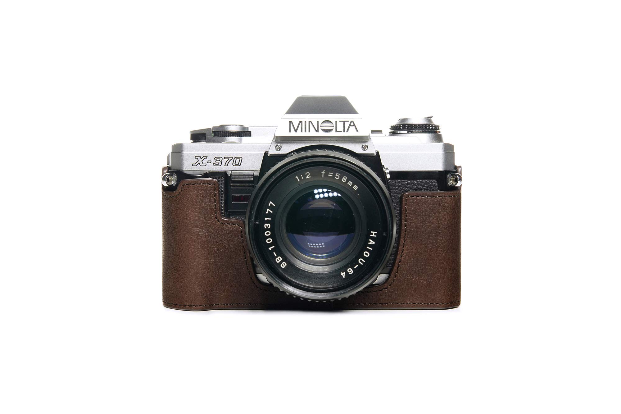 Case for Minolta X-300 X-370, Zakao Handmade Genuine Real Leather Half Camera Case Bag Cover for Minolta X-370 X-300 With Hand Strap (Coffee)