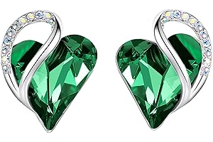 LEAFAEL Earrings for Women, Mothers Day Gift for Mom, Heart Birthstone Crystal Stud Earring, Silver Plated Birthday Jewelry