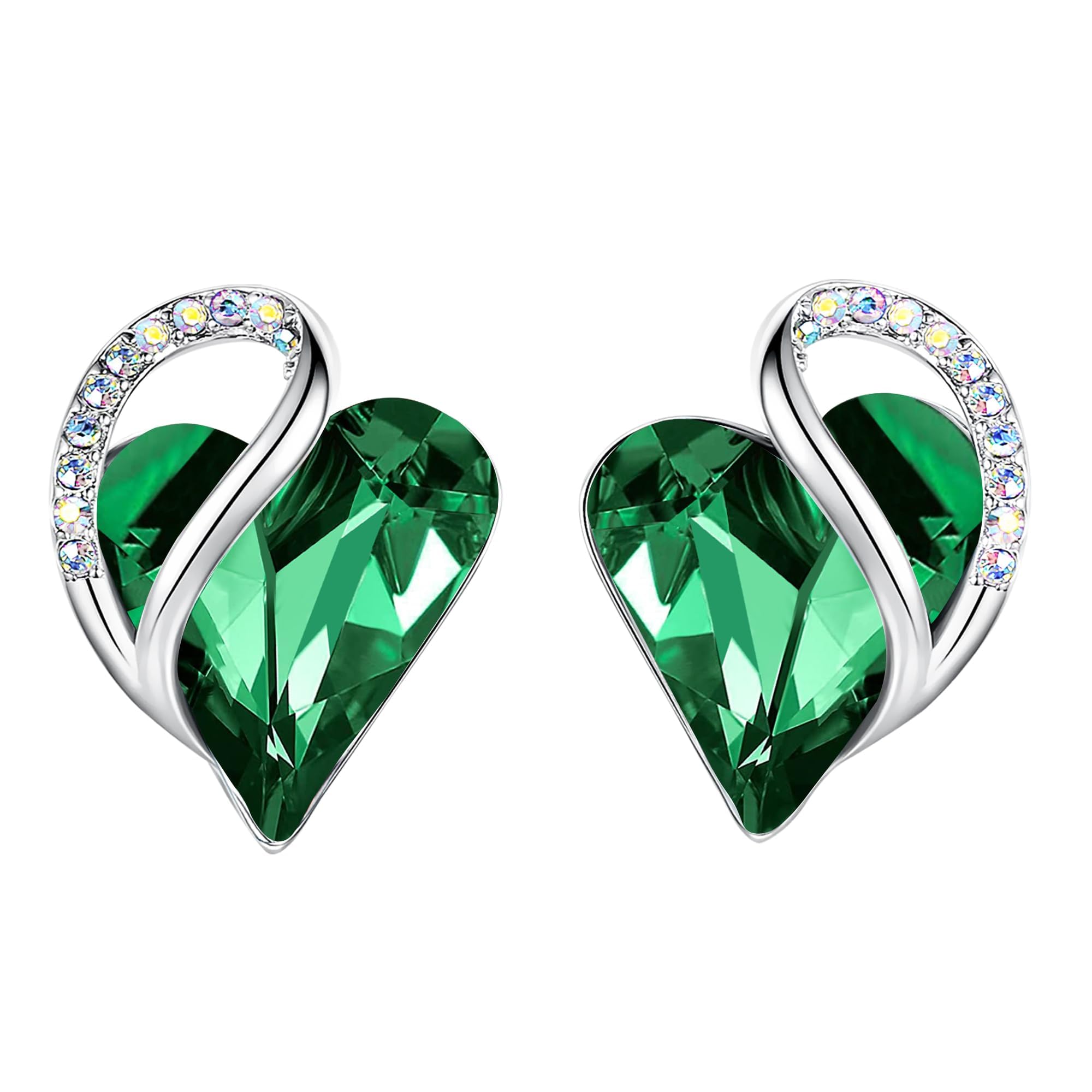 Leafael Valentine's Day Gift Earrings for Women, Infinity Love Birthstone Heart Crystal Studs, Allergy-Free Jewelry for Wife Mom Her, Silver-Tone, Gift Box Included