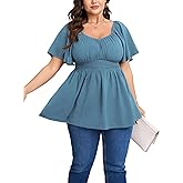 Womens Plus Size Blouse Summer Tops Sweetheart Neck Short Sleeve Ruffle Peplum Smocked Dressy Casual Top