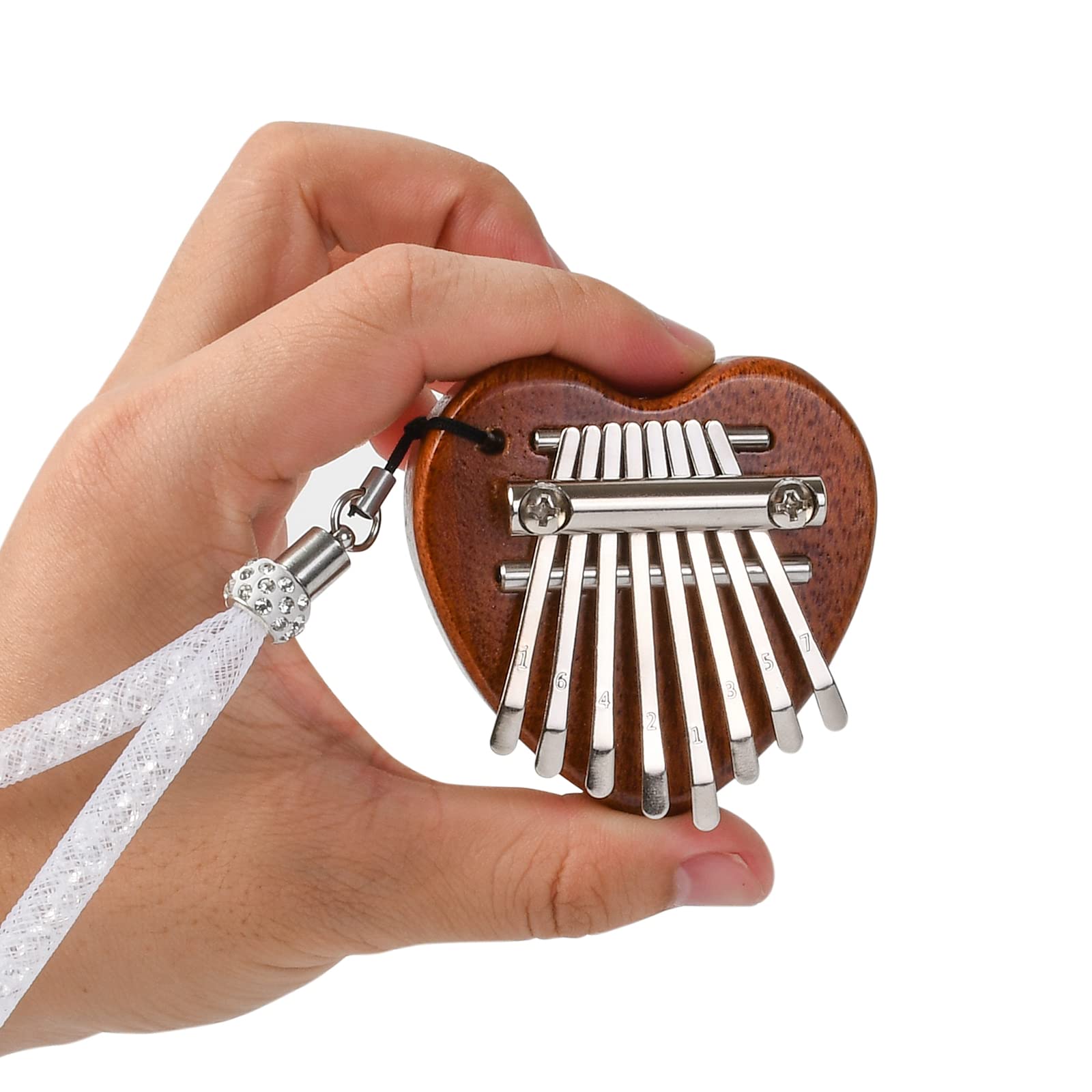 Alnicov Mini Kalimba 8 Keys Thumb Piano,Portable Marimba Solid Wood Finger Thumb Piano,Pocket Musical Gifts for Beginners(Heart-shaped)