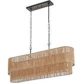 ELYCCUPA 42” Boho Chandelier Coastal 2 Layers Hand Woven Rattan Pendant Light Linear Large Island Light for Dining Room Kitch