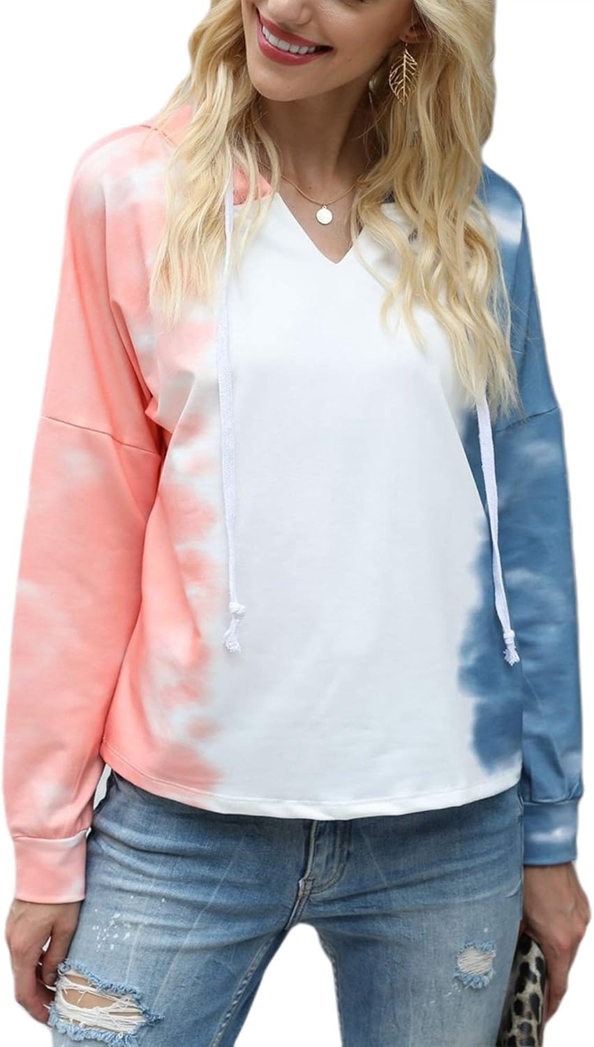 Women Tie-Dye Print Hoodies Long Sleeve Colorful Hooded Pullovers Loose Sweatshirts Autumn 