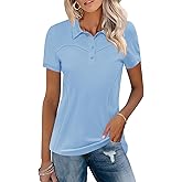 TFSDOD Womens Ladies Polo Shirts Lapel Collar 3-Button Short Sleeve Golf Top Dressy Casual Work Shirts Sky Blue M