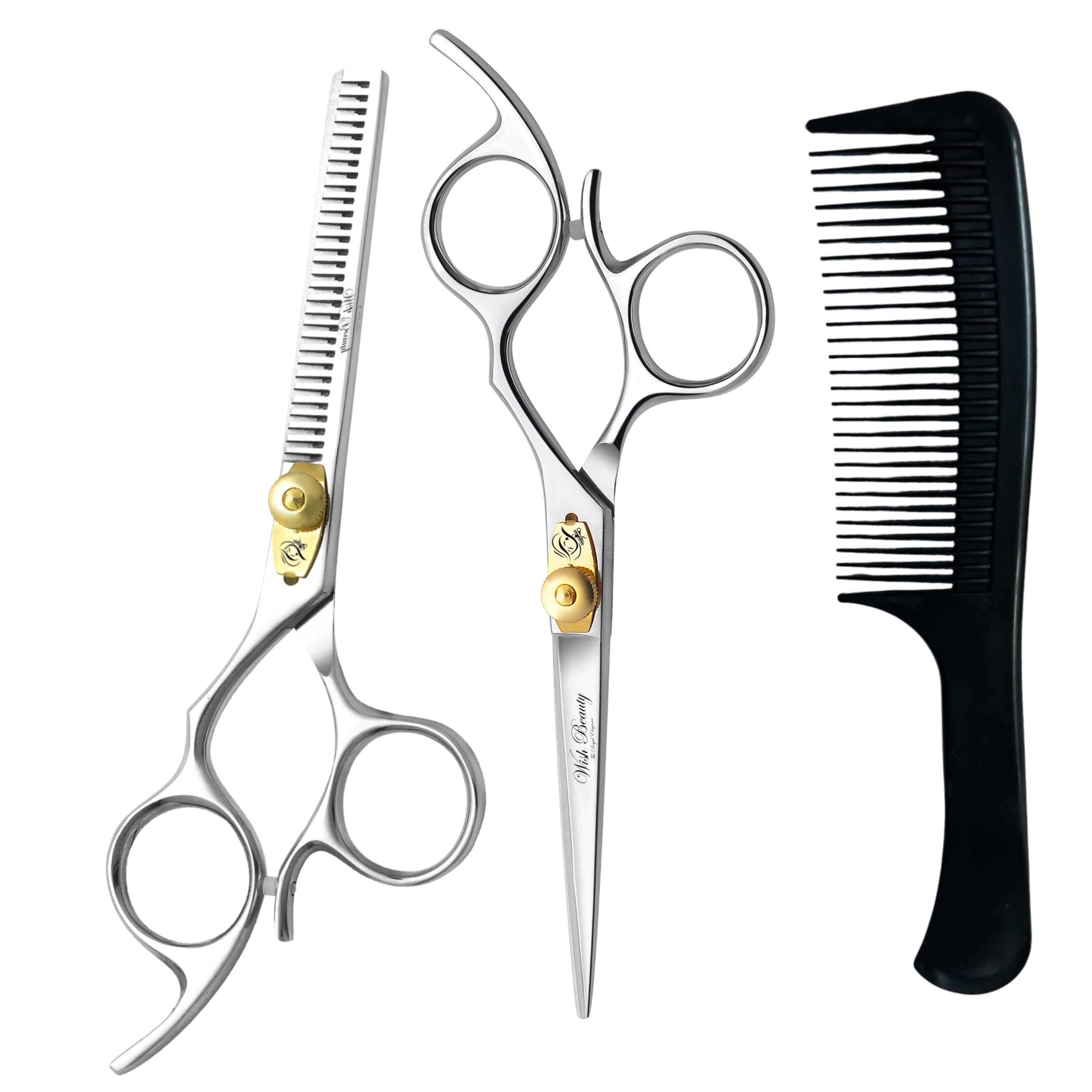 Glamified Glam Professional Barber/Salon Scissor Hair Cutting Set - 6.5"-Straight Edge Razor Sharp Scissor + Texturizing Thinning Shears Styling Hair for Women Men