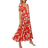 BTFBM Casual Women Summer Dresses 2024 Puff Sleeve Floral Maxi Dresses Smocked Backless Flowy Tiered Beach Long Dress