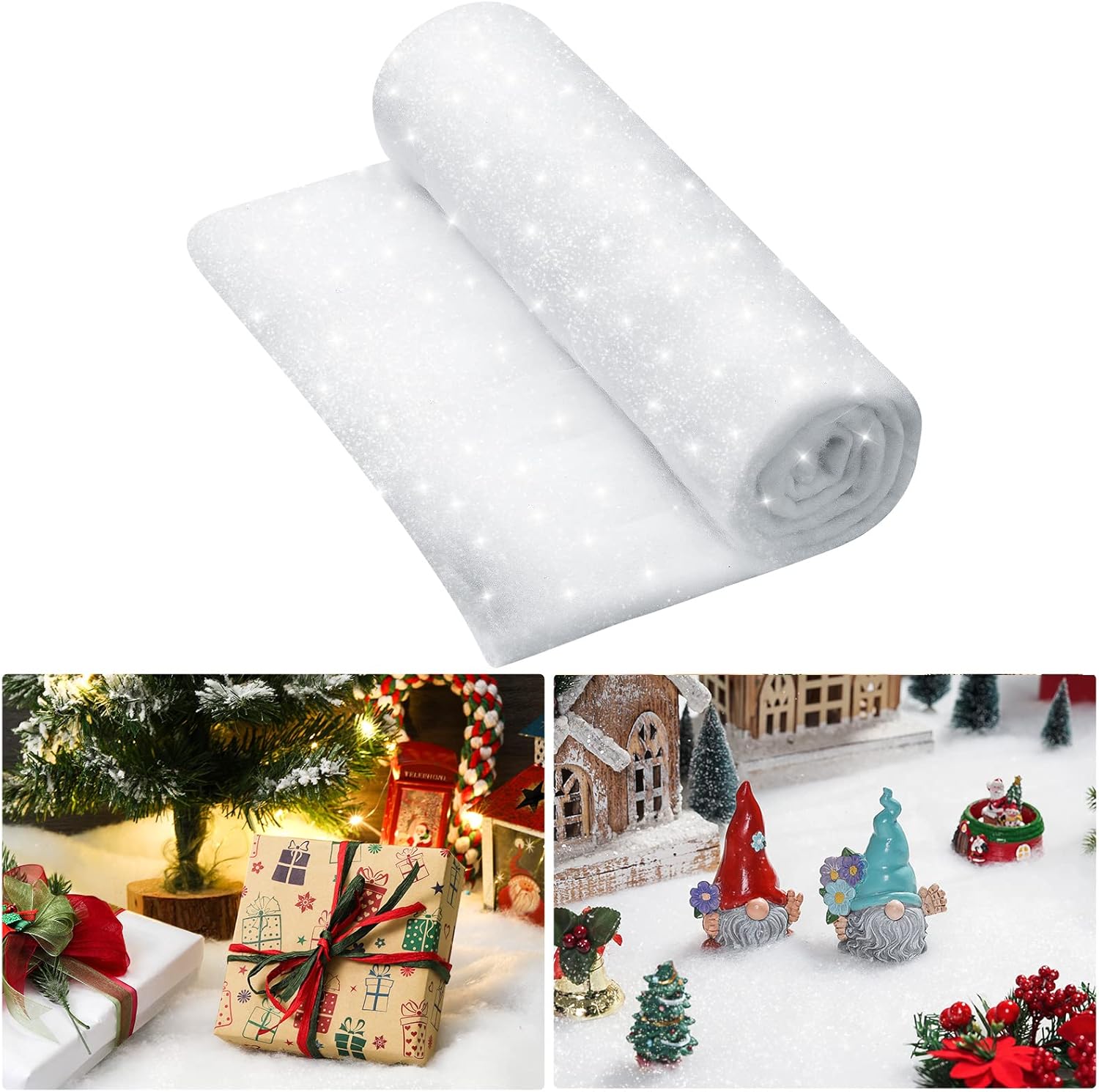 Artificial Snow - Christmas Snow Blanket Roll Glitter Snow Blanket Fake Snow Blankets for Christmas Village Artificial Snow Carpet Artificial Snow Blanket Fluffy Fake Snow for Xmas Decoration(1 Pack,4.9 x 6.5 Ft)