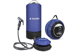 Navaris Portable Pressure Shower with Foot Pump - 2.9 Gallon (11L) Outdoor Solar Shower Bag with Shower Nozzle for Camping, H