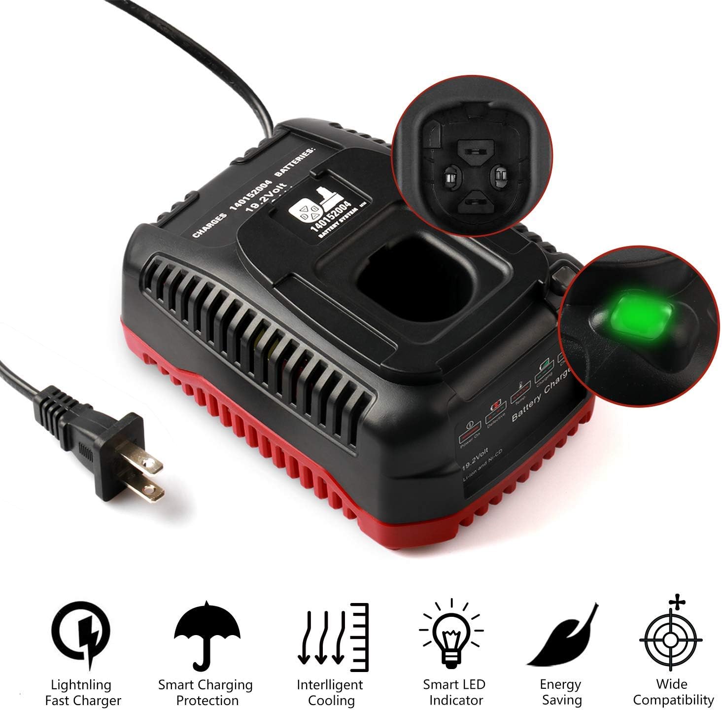 Batteriol 19.2V C3 Battery Charger for Craftsman 19.2V Lithium-ion & NI-CD Battery 11375 11376 130279005 315.PP2011 315.PP2010 Upgraded Dual Chemistry Charger - - 