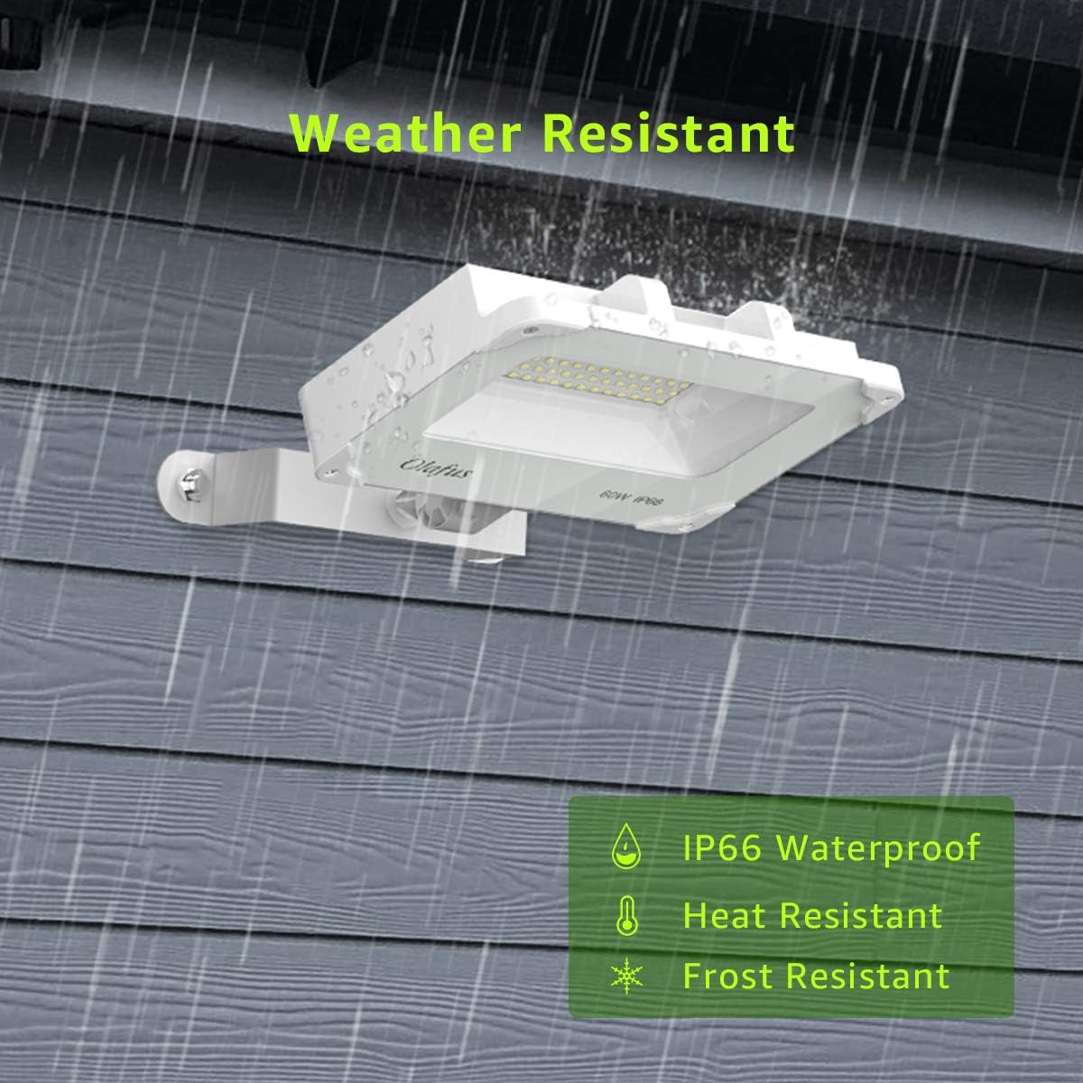 Olafus 2 Pack 60W LED Flood Light Outdoor Dusk to Dawn, 6000LM Photocell Security Lights IP66 Waterproof, Knuckle Mount Outside Lighting, 5000K Daylight Exterior Floodlight for Barn Yard Garage Lawn - - 