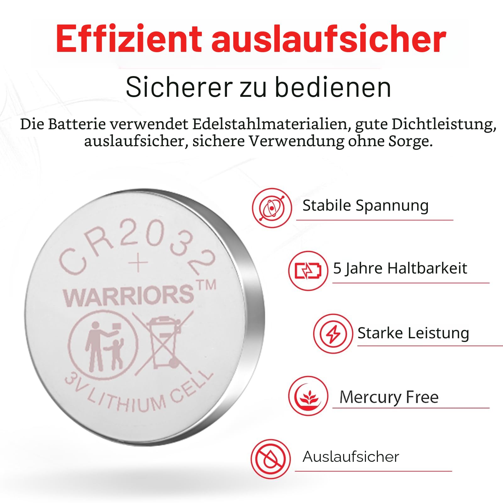 Warriors 20X CR2032 Batterien Knopfzellen, 20er Pack Vorratspackung, 3V 240mAh Extra Kapazität, Lange Haltbarkeit, Zuverlässige Knopfzellen für Schlüsselanhänger, Waagen 2