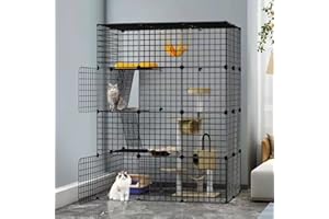 OLD TJIKKO Large Cat Cage 4 Tier DIY Enclosures Indoor Cat Playpen Detachable Metal Wire Indoor DIY Kennels Crate Large Exercise Place Ideal for 1-3 Cat Small Animal