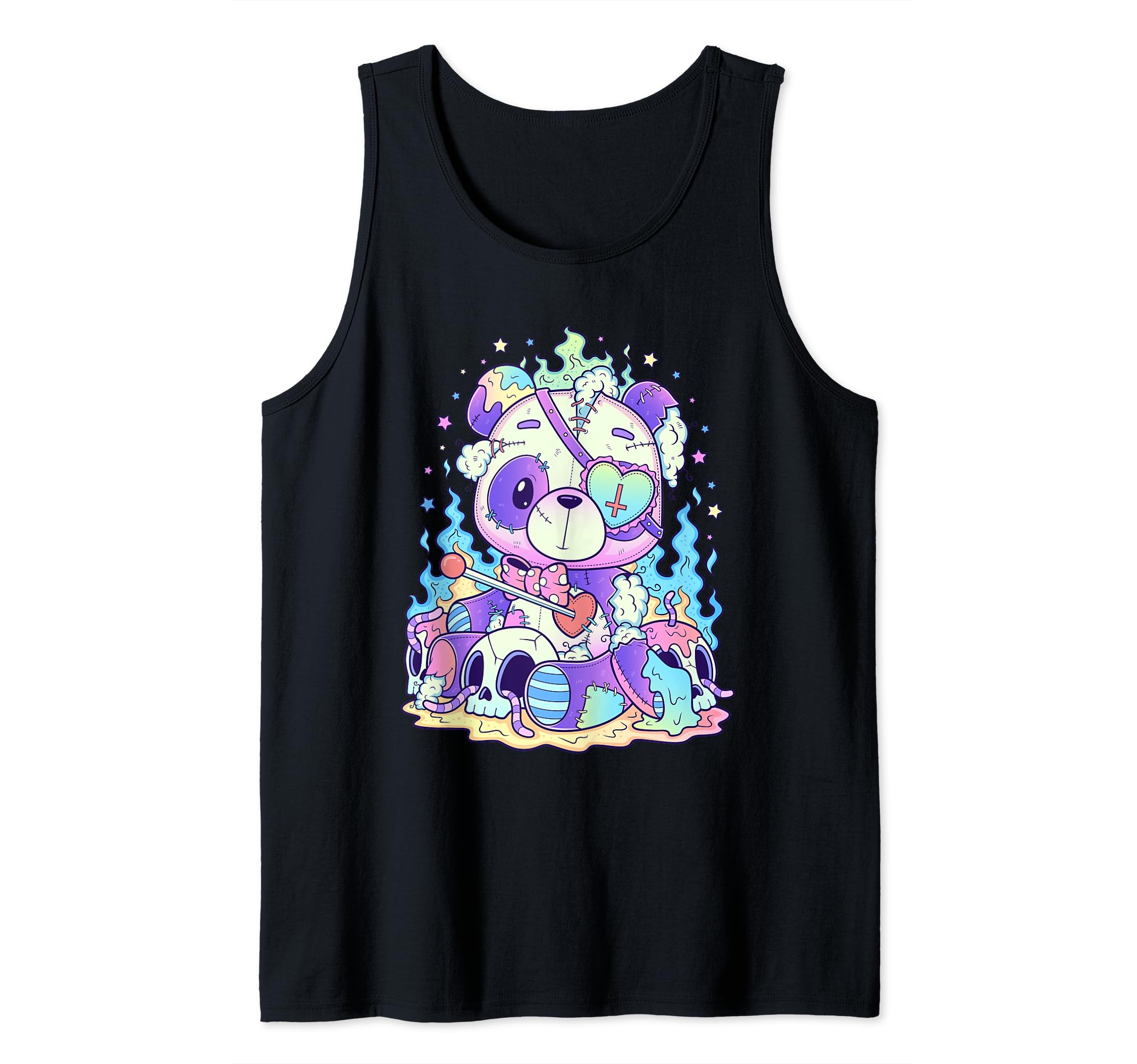 Kawaii Pastel Goth Cute and Creepy Panda Bear Teddy Bear Tank Top