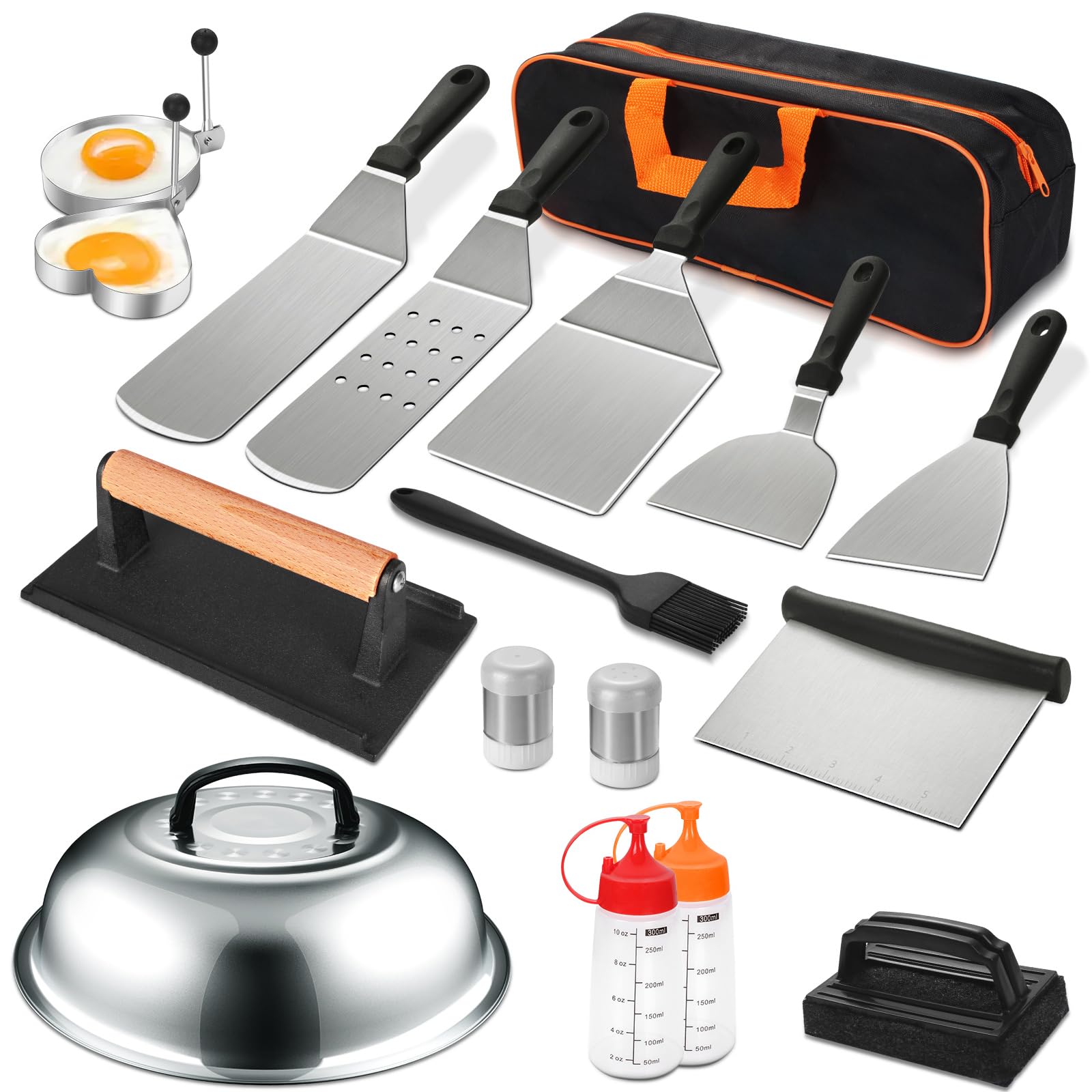 Photo 1 of 18PCS Griddle Accessories Kit, Flat Top Grill Accessories Set for Blackstone and Camp Chef, Grill Spatula Set with Enlarged Spatulas, Basting Cover, Scraper for Outdoor BBQ