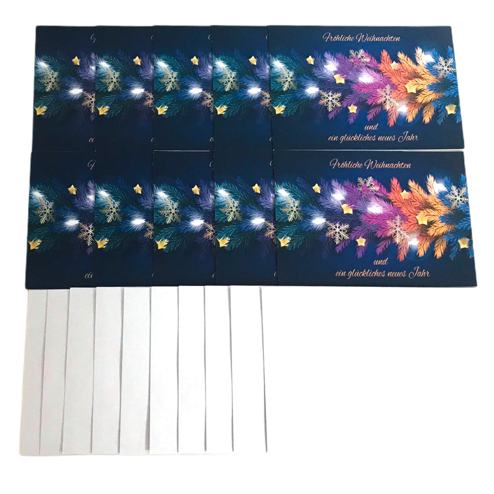 TryPinky® Set of 10 Christmas Cards with Envelopes with White Envelopes - Folding Cards Made of High-Quality Picture Print DIN A6 Christmas Card "Fir Branches Stars" Blue