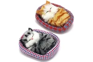 Coolayoung 2Pcs Sleeping Cat in Pet Pad Doll Toy, Mini Kitten in Pet Pad with Meows Sounds Decor for Office Desk Hand Toy Gift for Kids Boys Girls