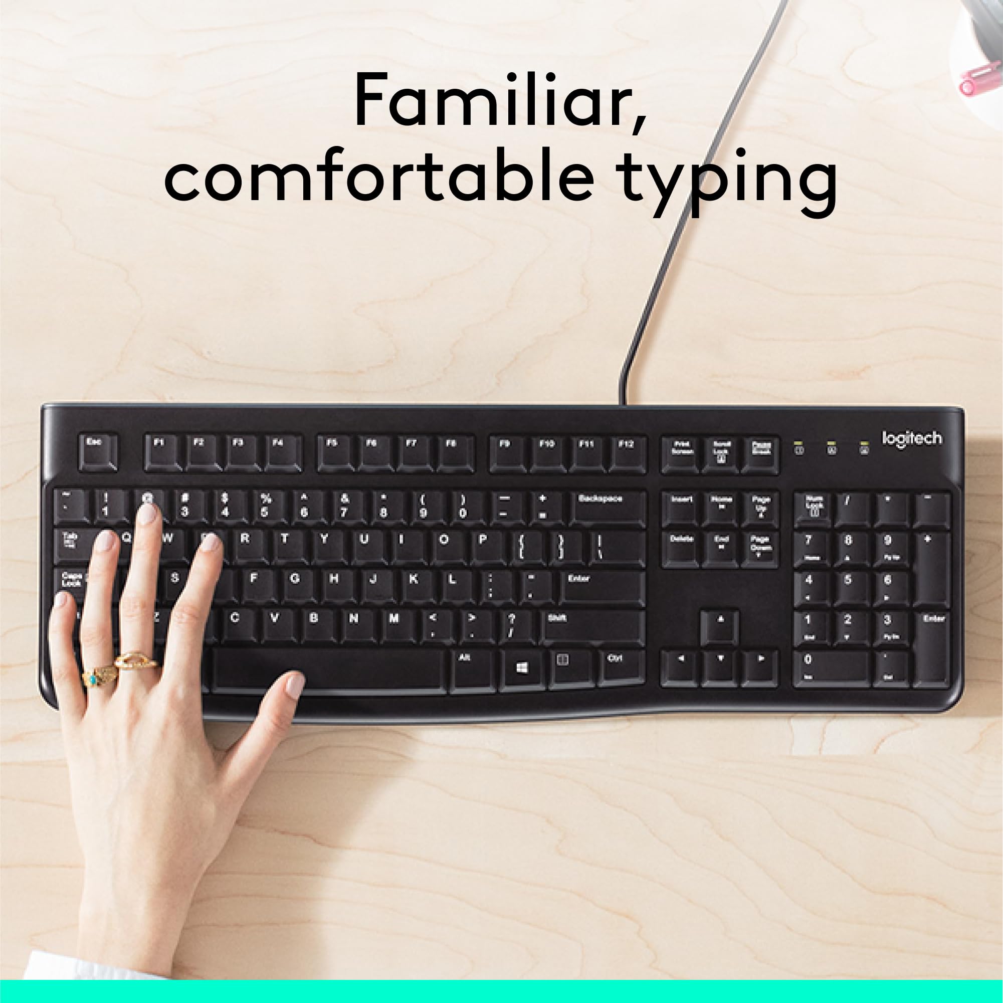 Logitech K120 Wired Keyboard for Windows, USB Plug-and-Play, Full-Size, Spill-Resistant, Curved Space Bar, Compatible with PC, Laptop, QWERTY UK English Layout - Black
