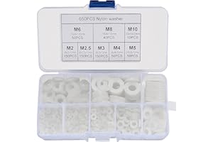 YOUYIDUN-650 Pcs White Nylon Flat Washer Assortment Kit, Round Flat Nylon Washers for Household Commercial Appliances Electrical Connections, 5-20 mm, M2/M2.5/M3/M4/M5/M6/M8/M10