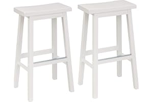 Amazon Basics Solid Wood Saddle-Seat Kitchen Counter Barstool with Footrest, Easy Assembly - 29-Inch Height - White - Set of 2
