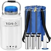 3L Liquid Nitrogen Container LN2 Tank with 6 Canisters Carry Bag | Aluminum alloy cryogenic dewar, slow evaporation rate, compact 50mm caliber, for semen/biological specimen storage