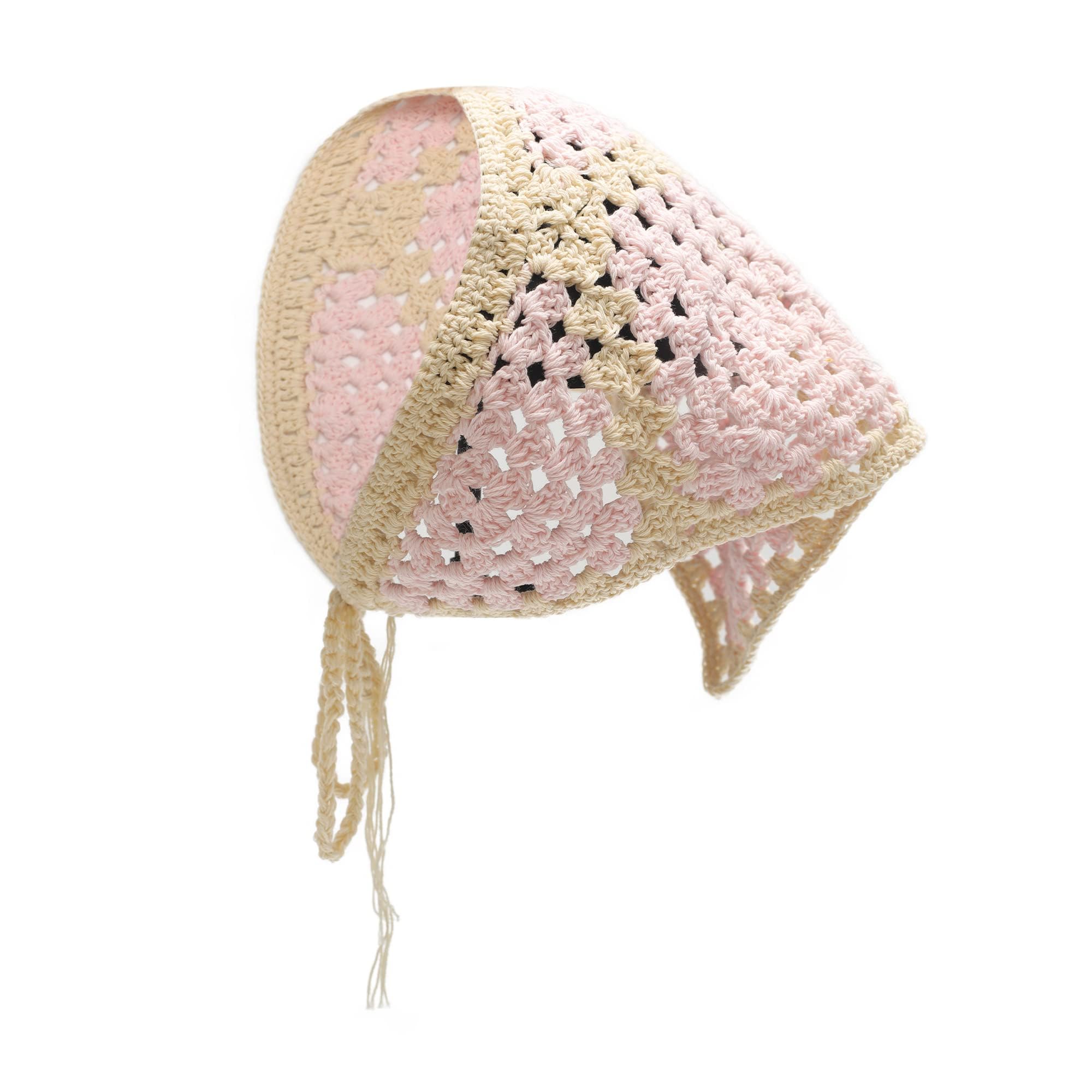 ZLYC Women Cotton Triangle Headband Crochet Hair Bandanas Handmade Kint Turban(Pink)