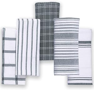Cotton Talks Kitchen Towels - Pack of 5 Dish Towels Cotton - 18 x 28 inches Holiday Kitchen Towels - Extra Absorbent Dish Towels for Kitchen - Soft Hand Towels Kitchen - 100% Pure Cotton Fabric Grey