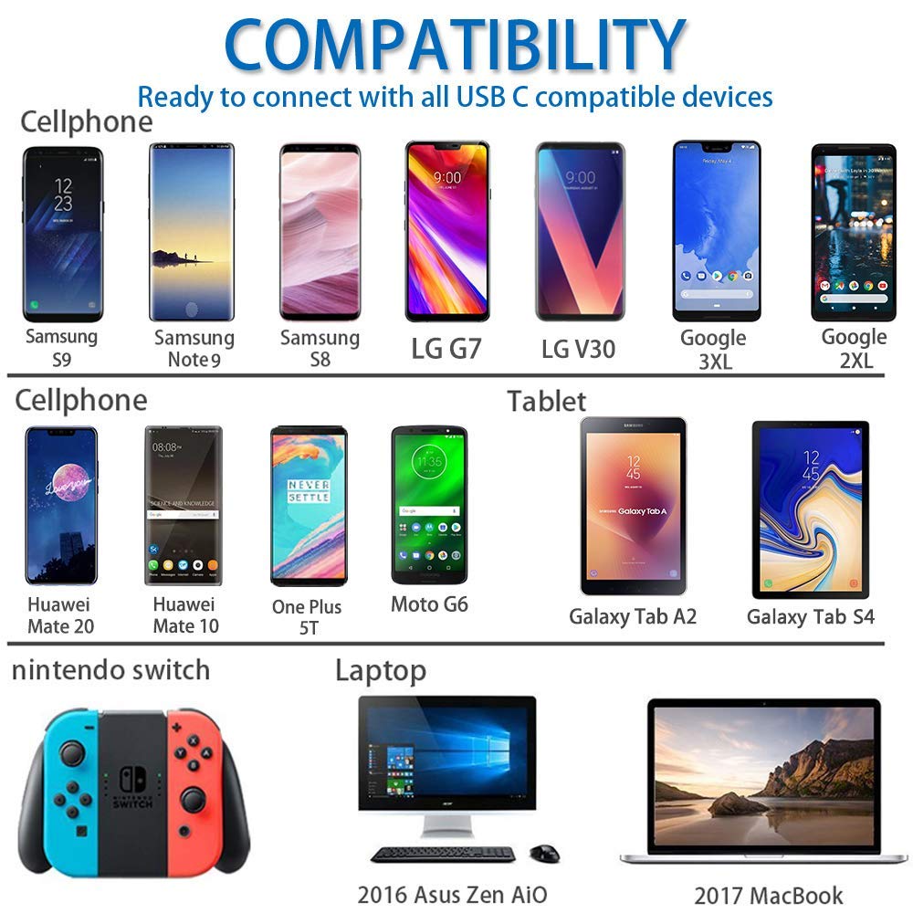 OTISA USB C Cable, 2Pack 6ft USB Type C Cable Fast Charging Charger Cord Long Android Nylon Charge Cable for Galaxy S9 S8 Note 9 8 Pixel Nintendo Switch Huawei Mate P9 P10 Honor LG BLU Moto Gold Grey