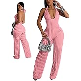 Doweha Sexy Summer Halter jumpsuits for women Dressy 2025 backless V Neck wide leg long pants jumpsuit Romper club outfit