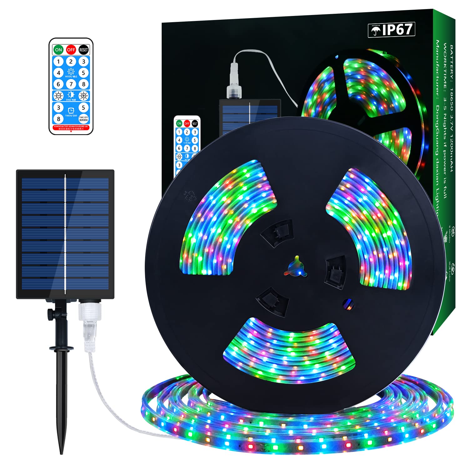 MIWATT Solar Strip Lights, 10M 560 Mult-Color LED Strip Outdoor Rope Light with Remote Control Timer PVC Tube Cover Lights Strip Waterproof for Bedroom Garden Patio Pool Christmas Decoration