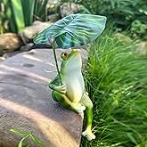 OwMell Frog Statue for Garden, Green Frog Figurine for Outdoor Decor Yard and Garden Decoration Resin Sculpture - Umbrella
