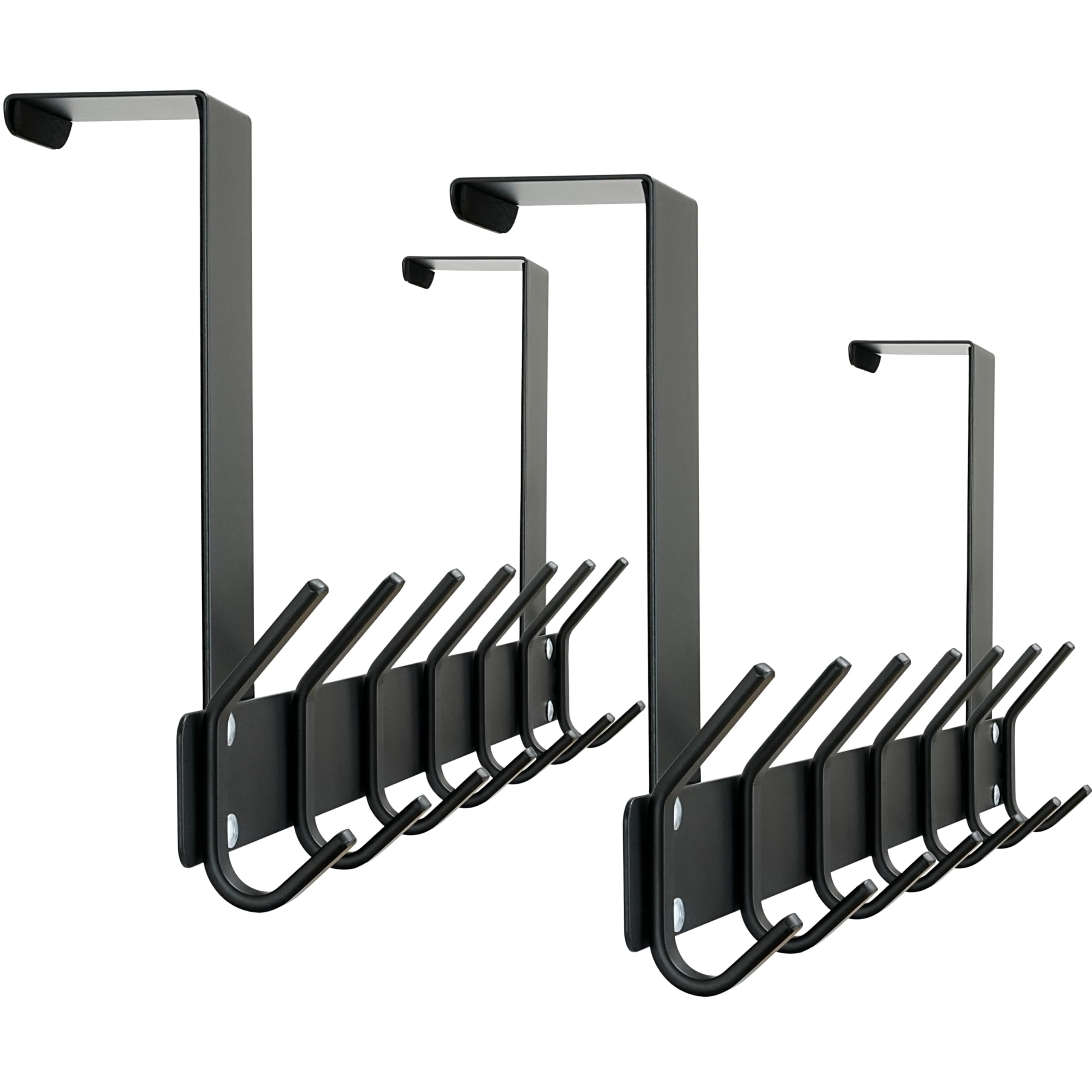 HONSKY Foldable Over Door Hook,Over The Door Hanger/Towel Rack,7 Double Iron Hooks for Entry & Room Door,Hanging Coat,Towel,Black (2 Pack