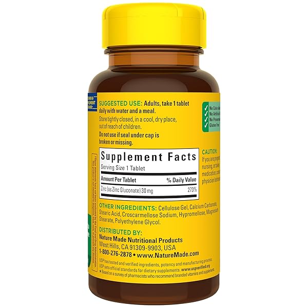 NATURE MADE ZINC 30 MG, ZINC SUPPLEMENTS FOR MEN & WOMEN, DIETARY SUPPLEMENT FOR IMMUNE HEALTH AND ANTIOXIDANT SUPPORT, 100 TABLETS, 100 DAY SUPPLY