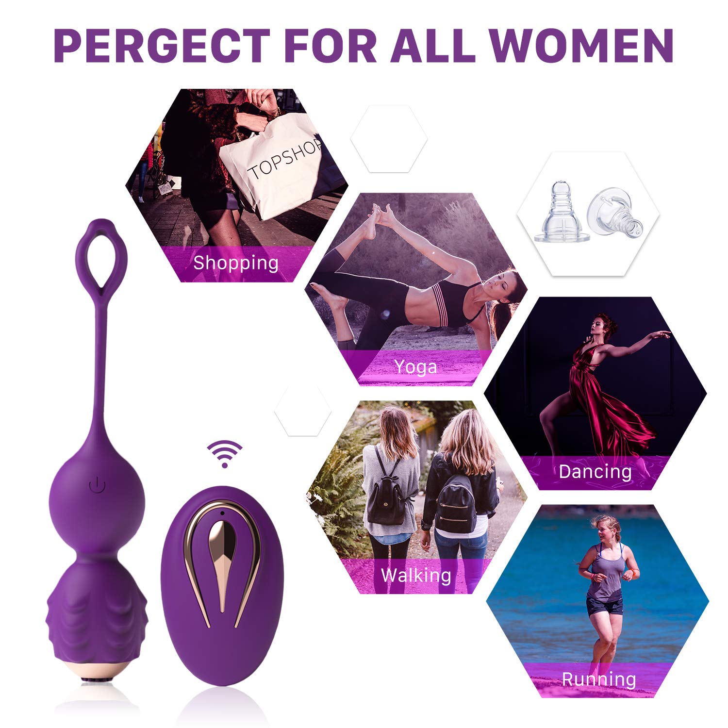 Kegel Balls Exercise Weight for Women Bladder Control & Pelvic Floor Exercises Tightening,Wireless Remote Silicone Ben Wa Balls Pelvic Weights Training Set for Beginners & Advanced Tightening (Purple)