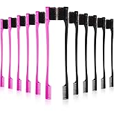 BBTO 10 Pcs Edge Brush 2-in-1 Double Sided Hair Edges Brushes and Combs Combo Pack, Smooth Grooming and Edge Control (Rose and Black)